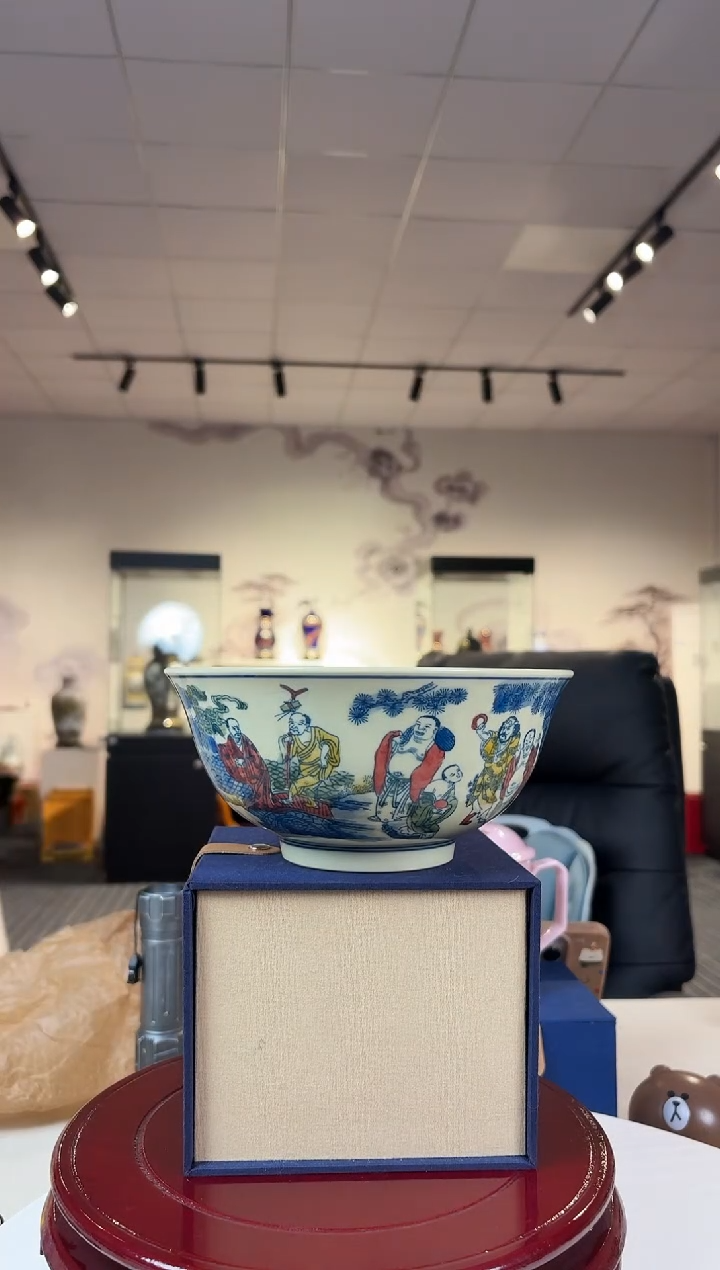 碗陶瓷黄稀7英寸十八罗汉五彩面碗+礼盒