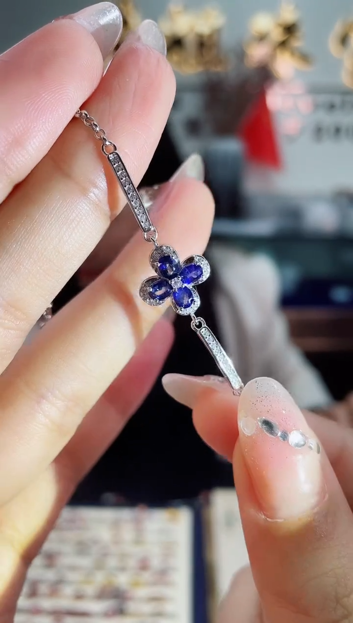 【闪购商品】蓝宝石手链银S925镶嵌手链