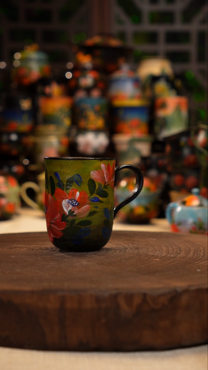 手绘 油画釉下彩   杯子