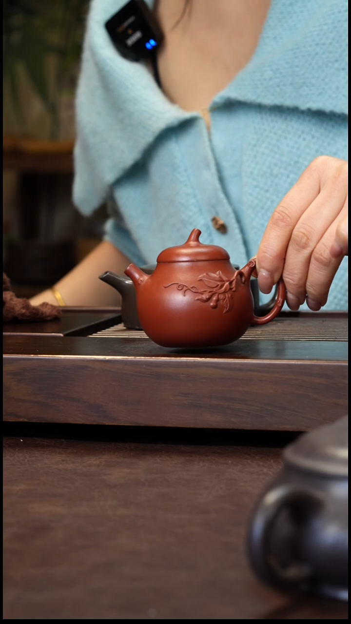 茶壶紫砂朱泥泥绘小茄瓜130cc左右