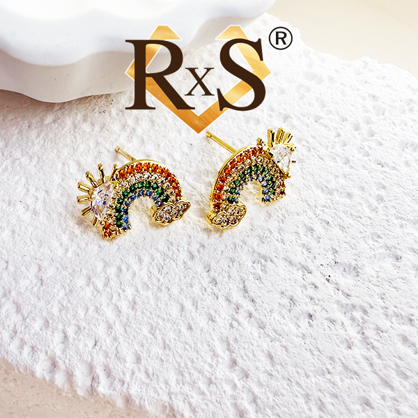 铜合金锆石耳饰 0233原创设计精致闪简约时尚彩虹耳针