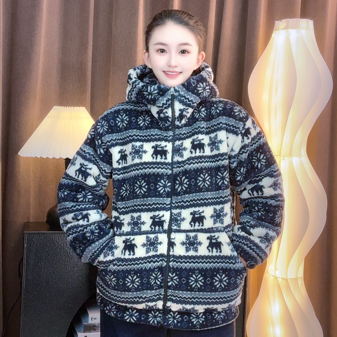 冬季厚款睡衣套装蓝色雪花小鹿加厚家居服