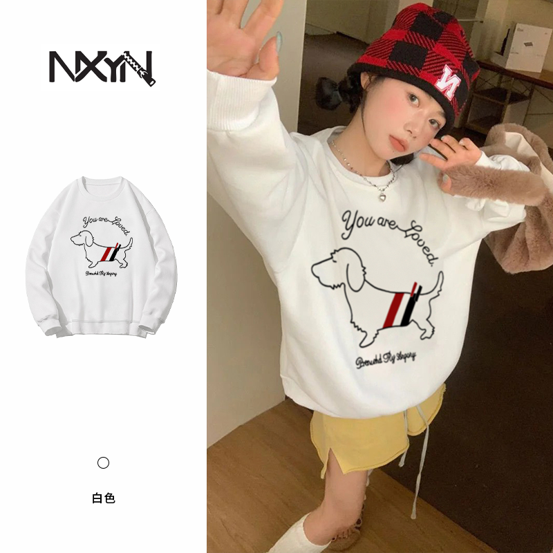 NXYN2025 TB小狗印花落肩慵懒风卫衣男女同款DJ-1837