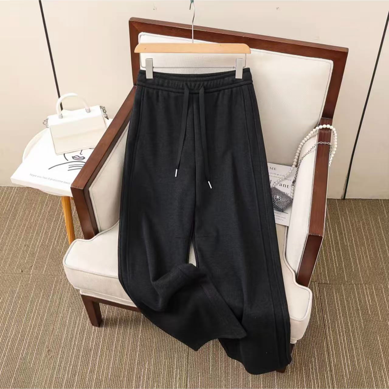 阔腿裤抽绳加绒时尚宽松显瘦遮肉胖妹妹冬季88038