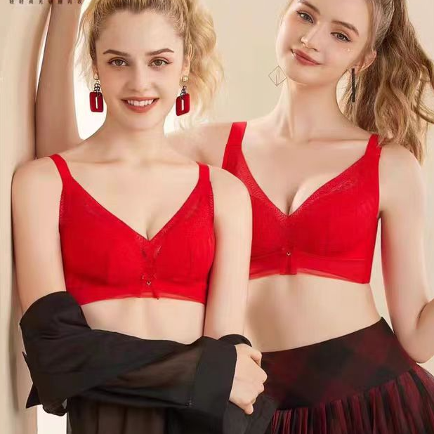 【中国红】大红春节莫代尔纤维AB杯中厚小胸聚拢内衣防下垂红色文胸