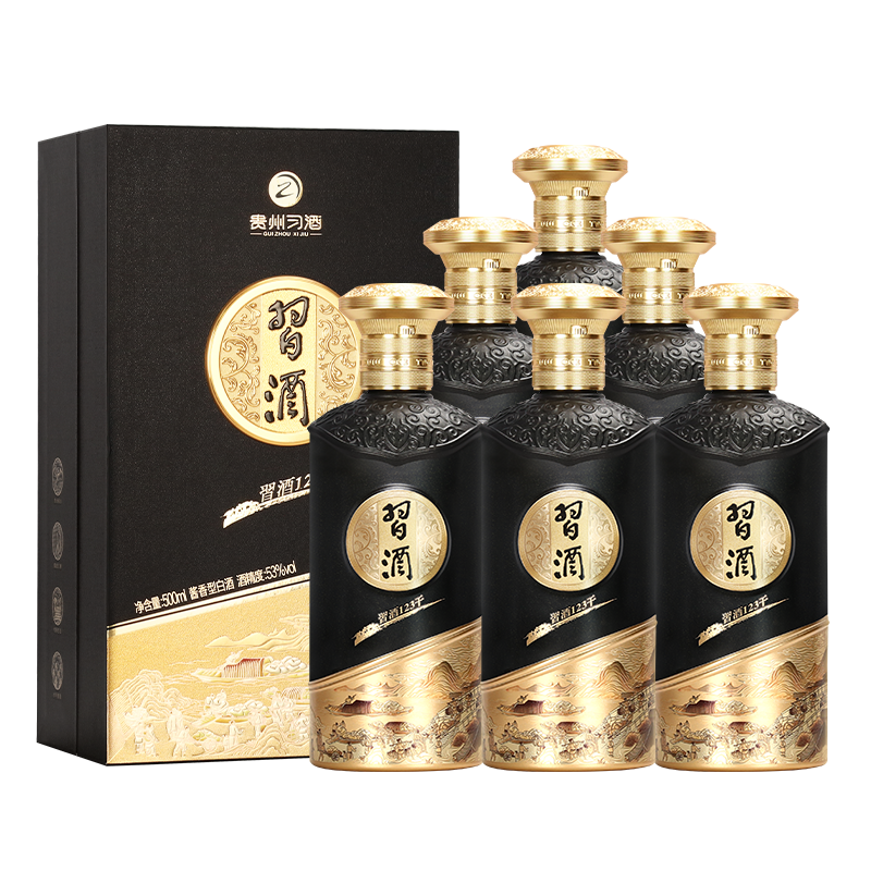 习酒123干黑金 酱香型白酒 纯粮食酒礼酒【官方正品】53度500ml*6瓶