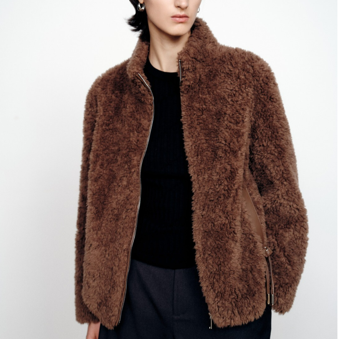 muumun echo立领棕色短款皮革气质时尚保暖百搭休闲女士