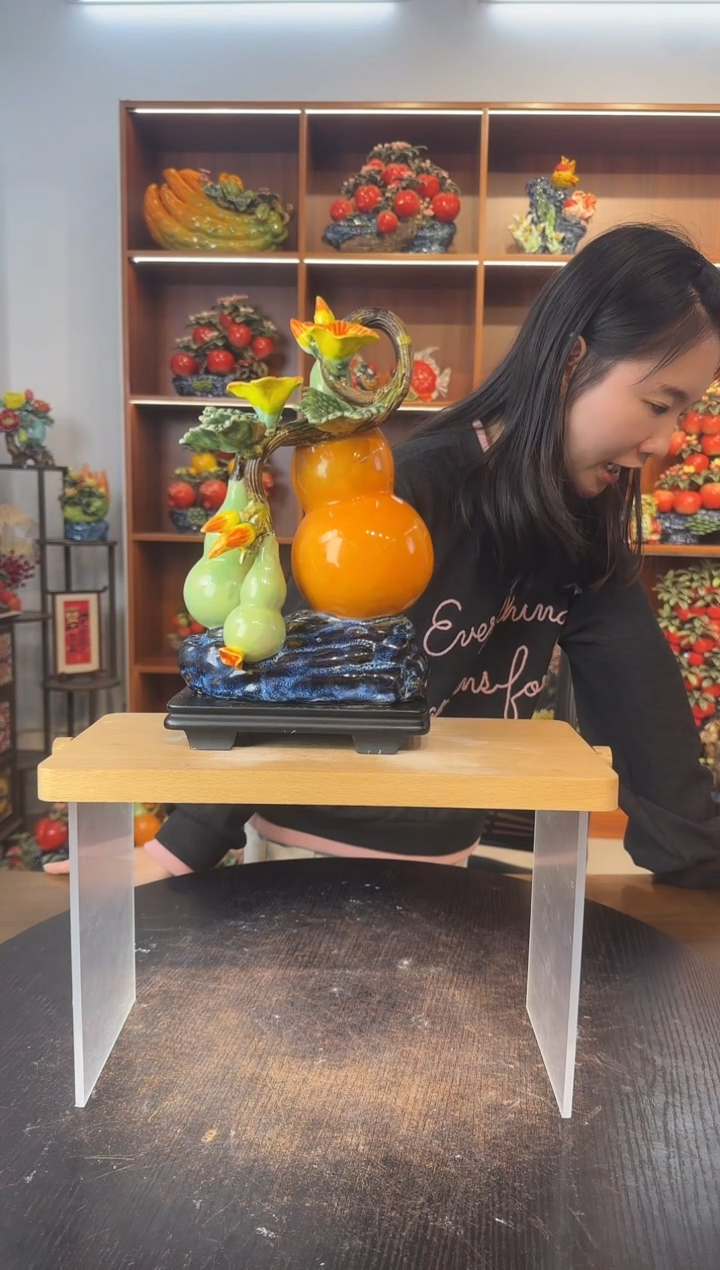 陶瓷有底座三葫芦摆件