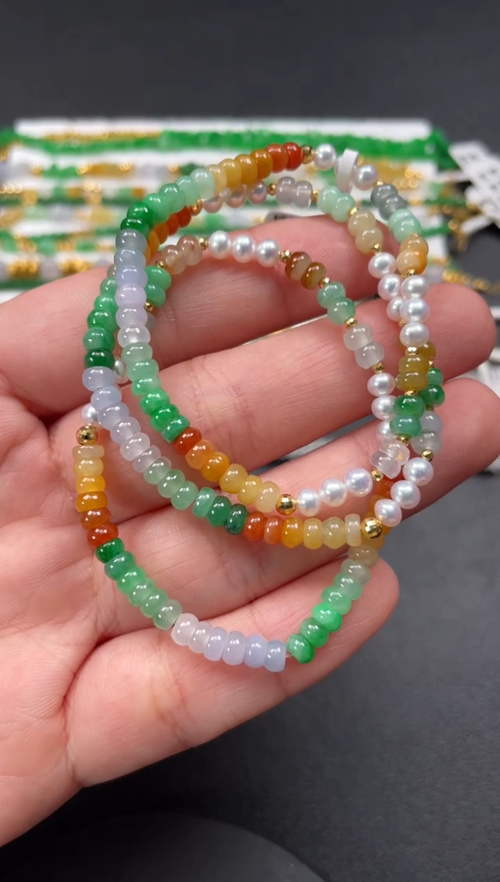 18K金镶嵌手串翡翠多样性  发货一条   P586