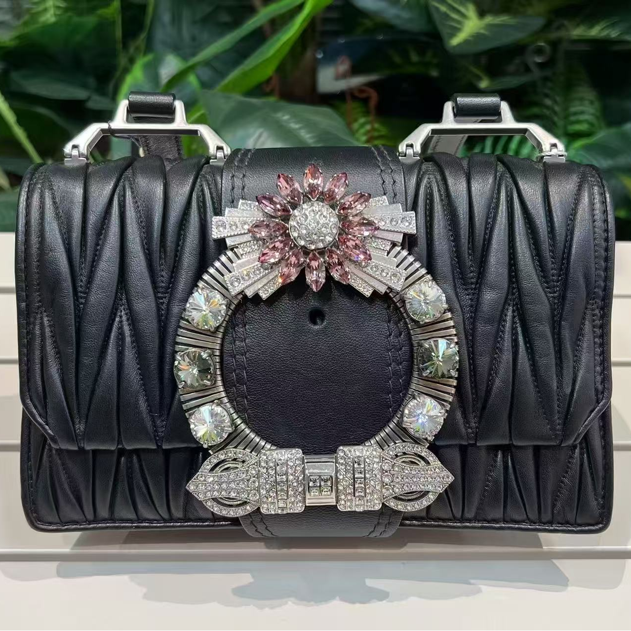 95新 MIU MIU/缪缪 MIU MIU /缪缪  黑色全色大钻花单肩包/NM