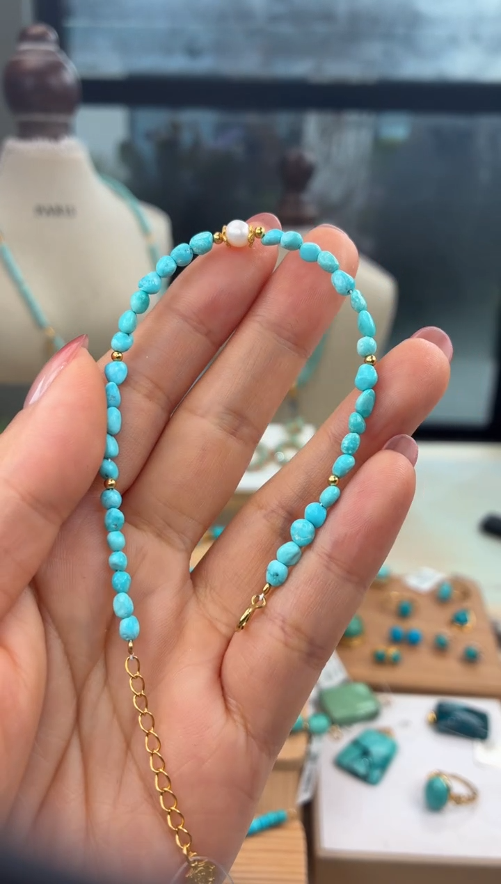 银S925镀金镶嵌绿松石手链1