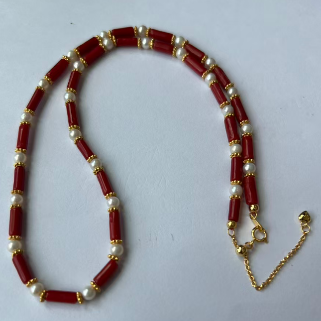 【杨杨专属】S925银红珊瑚直管珍珠项链 SH0160BA2