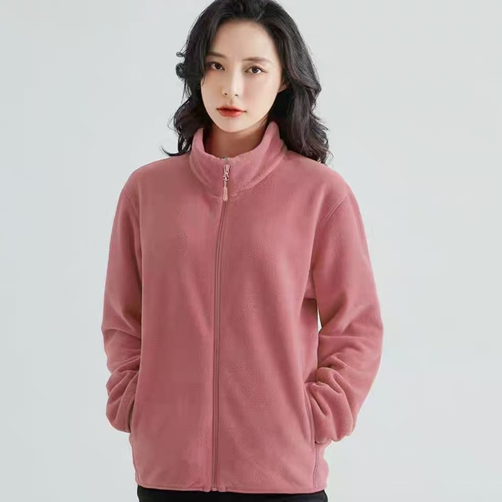 9124-（无法拒绝）加厚密度摇粒绒立领夹克防风外套（砖红）