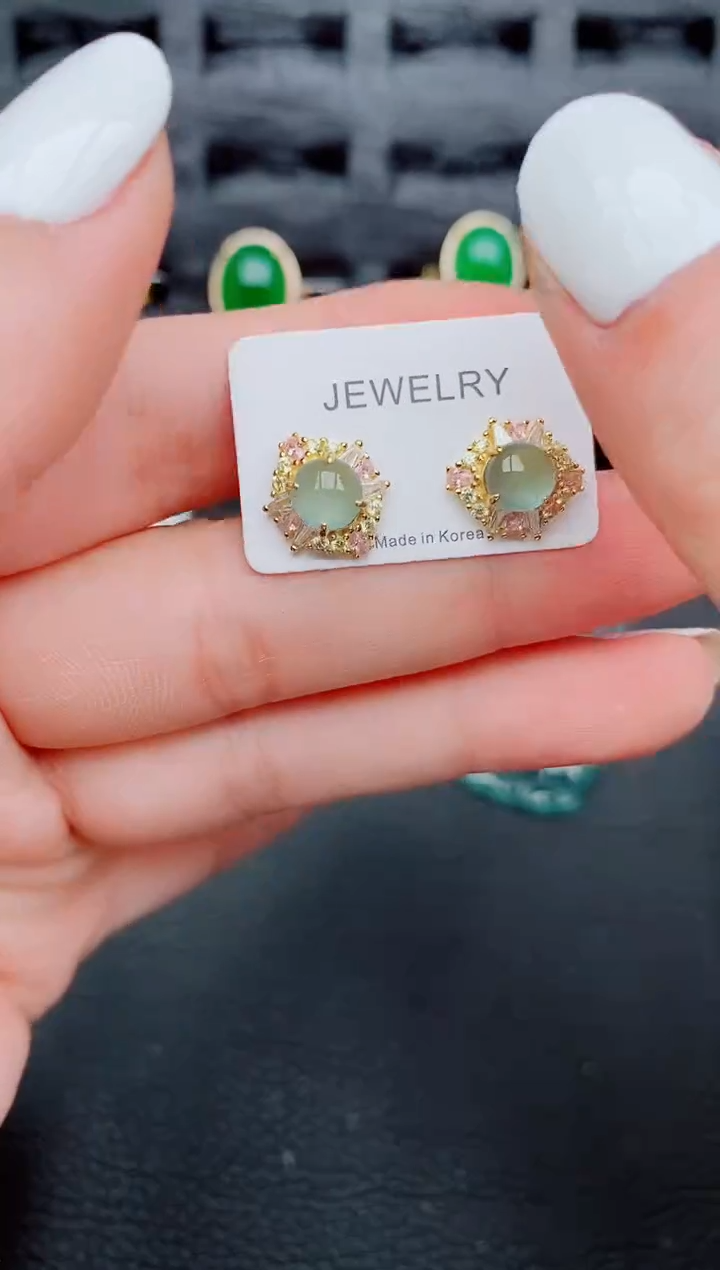 【闪购商品】翡翠耳饰银S925镶嵌天然a货翡翠786