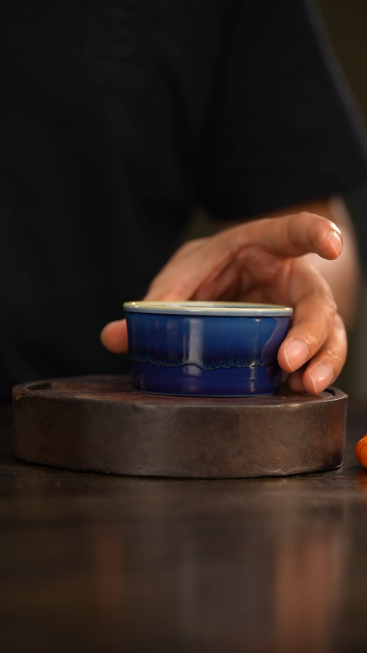 4柴房陶瓷柴烧新品蓝普洱杯