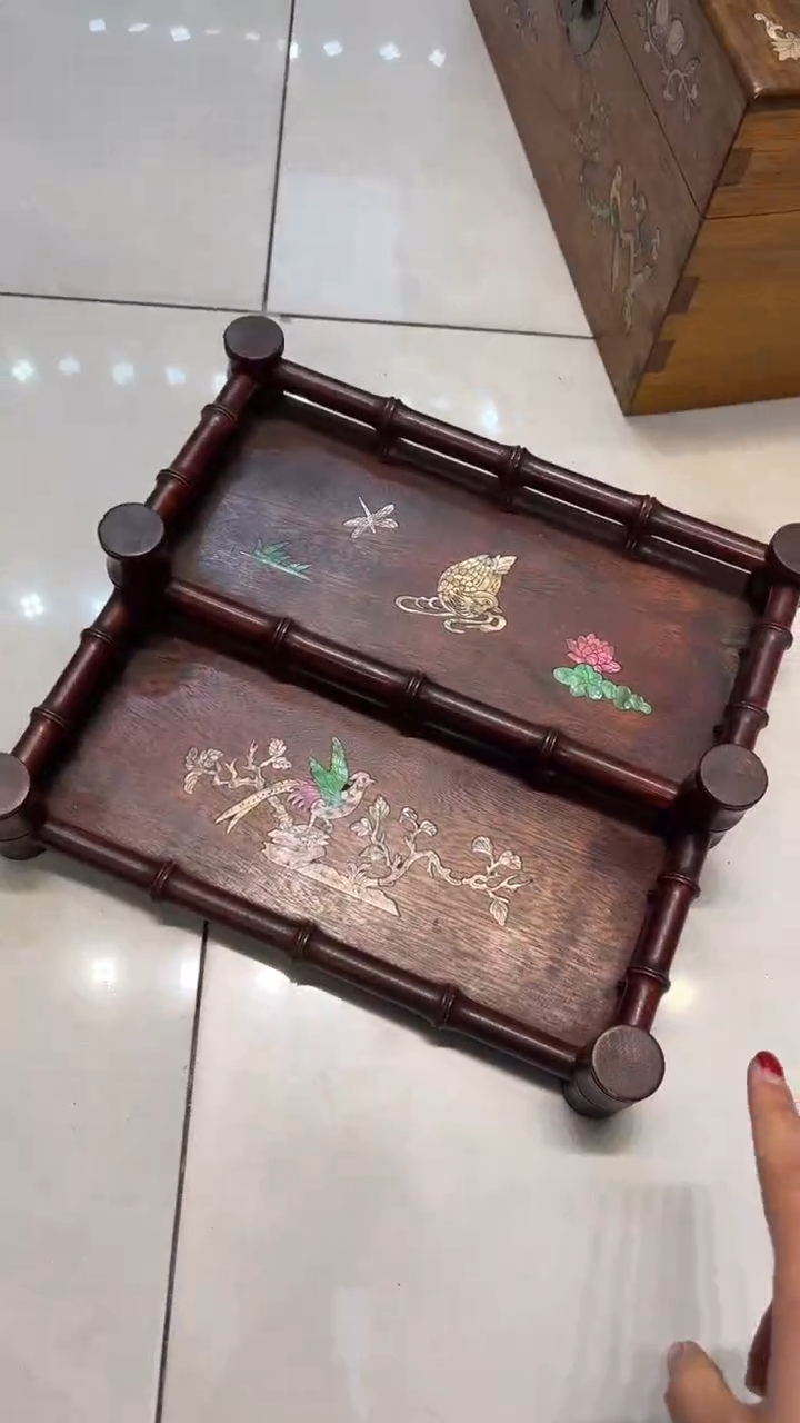 【闪购商品】贡木鸳鸯戏水螺钿茶杯架