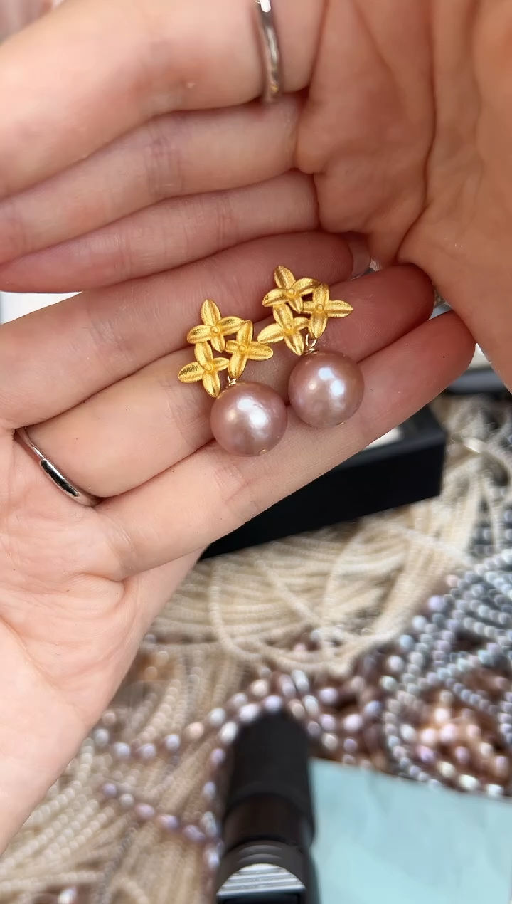未镶嵌福利淡水珍珠精工镶嵌耳钉*12mm左右（大龙珠）