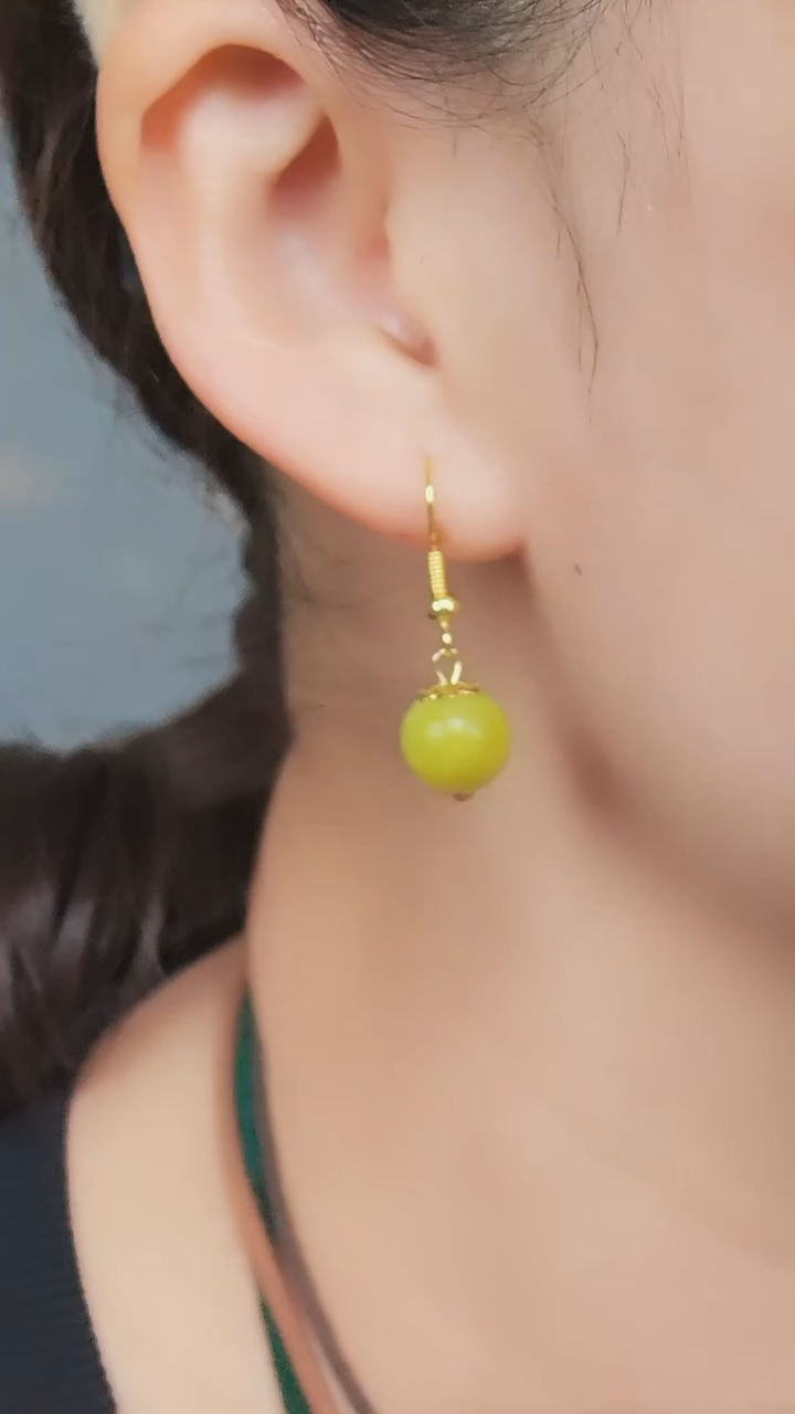 银S925镶嵌岫玉耳钩转转珠耳钩多样性发货一件