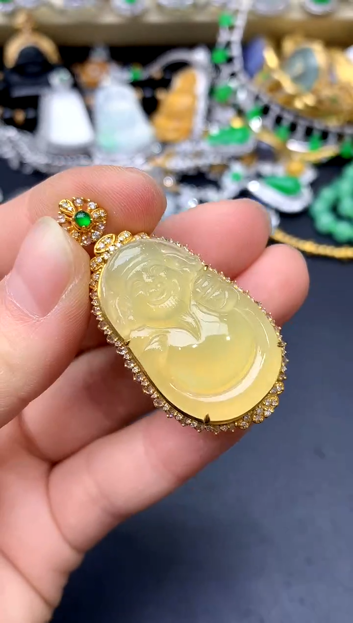 颈饰18K金镶嵌翡翠452-中国好珍宝