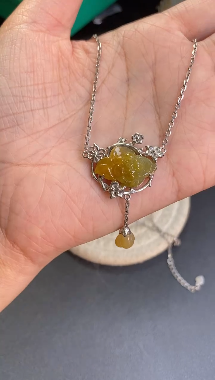 颈饰银S925镶嵌翡翠净货10926