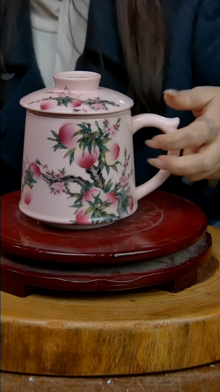 摆件陶稀土寿桃办公杯