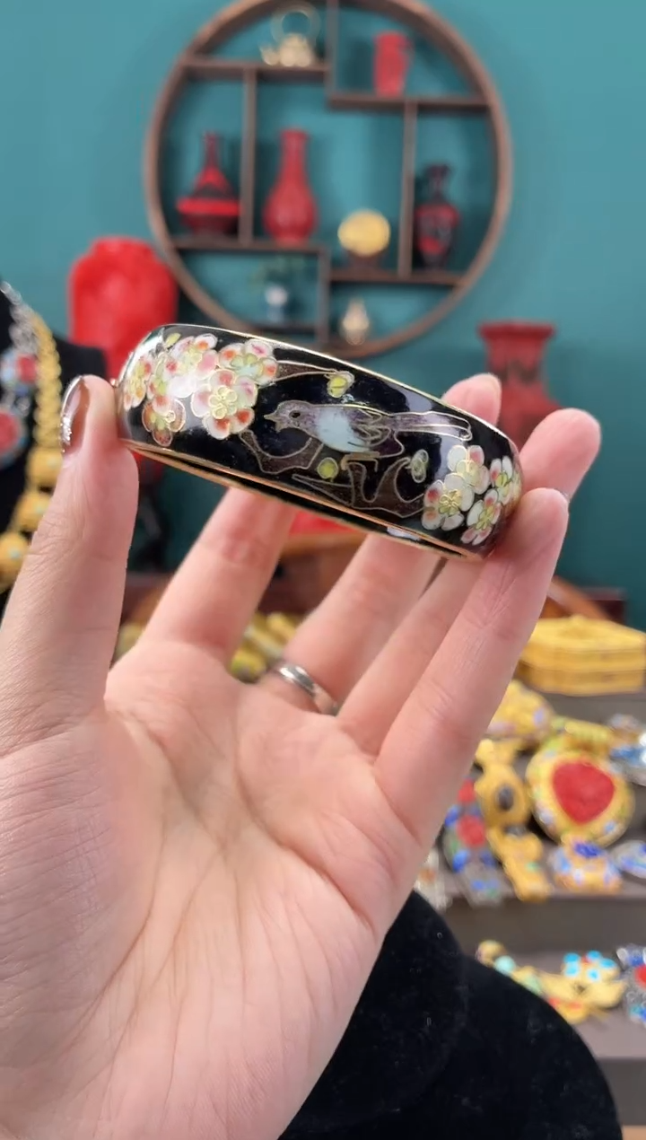 非遗手工景泰蓝开口银蓝镯子