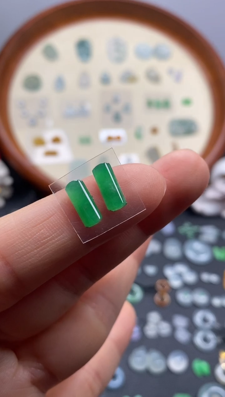 颈饰未镶嵌翡翠冰果阳緑柱子1对/芬