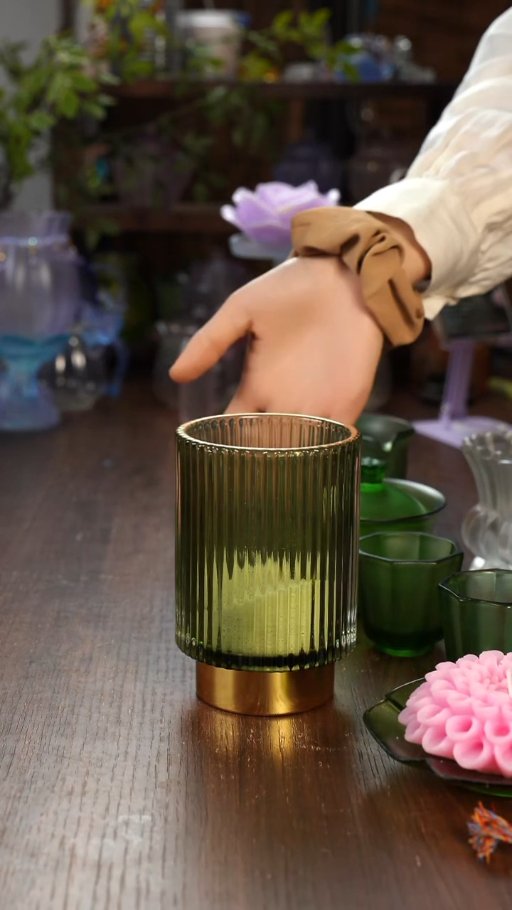 闪购茶桌绿色条纹收纳罐大号