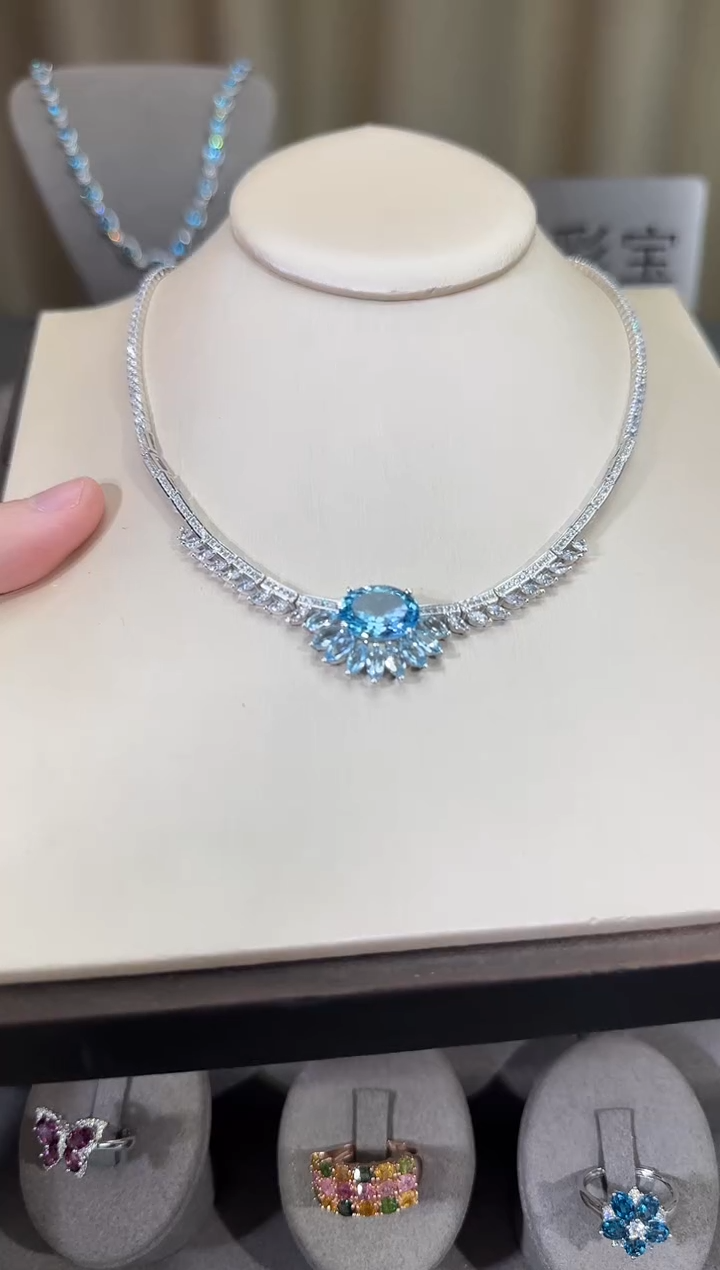 颈饰银S925镶嵌托帕石10*14mm套链高级款