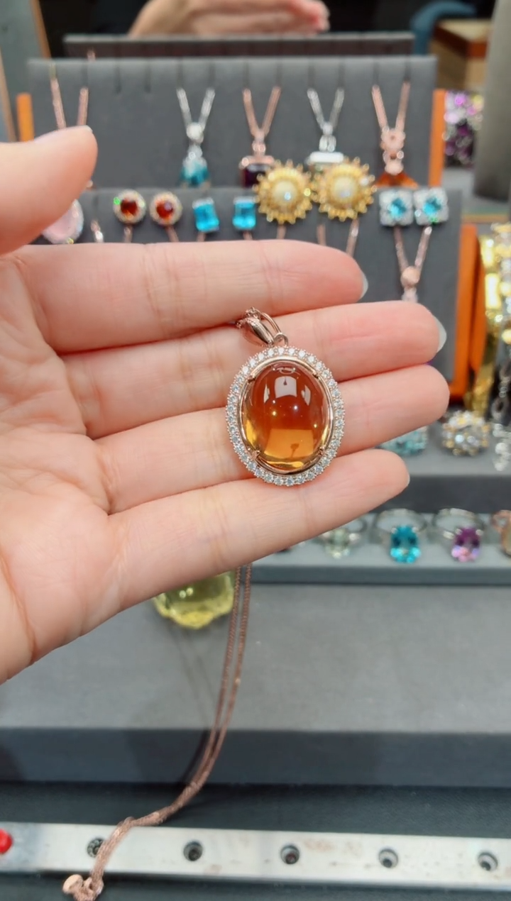 吊坠(赠链)银S925镶嵌黄晶黄晶吊坠