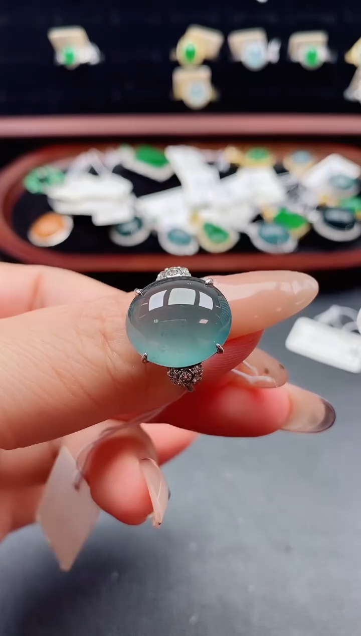 银S925镶嵌戒指翡翠1