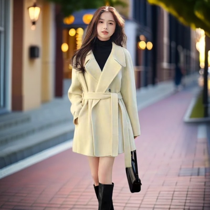 名媛时尚双面羊绒大衣女秋冬季立领中长款高端小个子气质毛呢外套