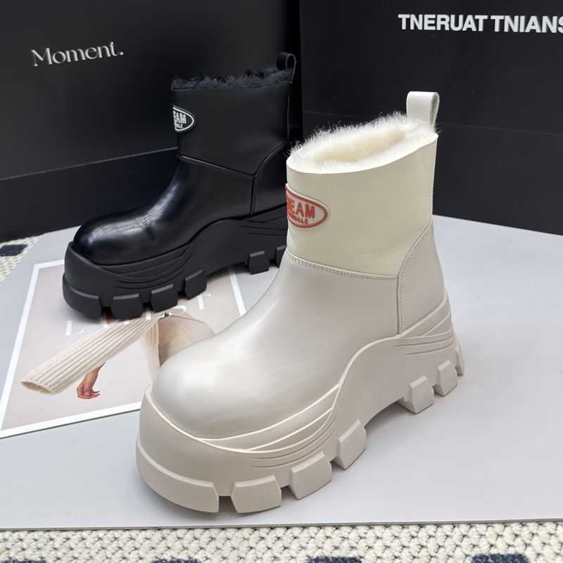01328622羊皮毛一体雪地靴女真皮时尚增高厚底棉鞋松糕短靴