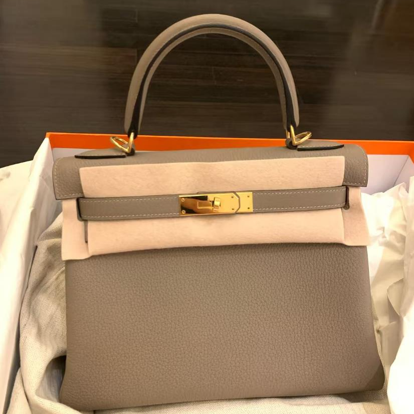 99新 Hermes/爱马仕 全99999 拆1 小花柳 凯莉包28银河灰A刻 金扣