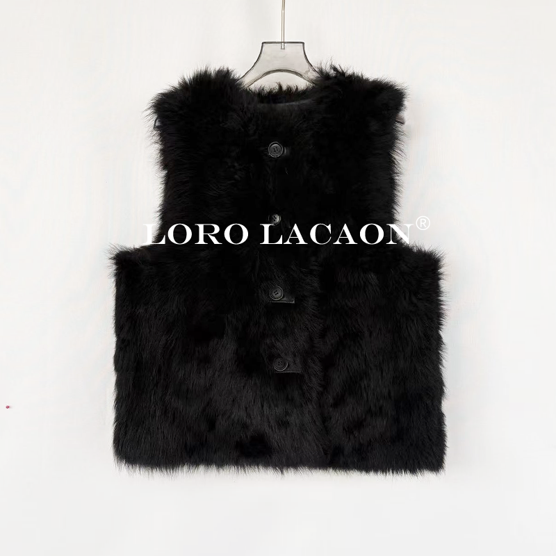 以赛亚 告白气球 高级轻奢托斯卡纳短款圆领皮毛一体女马甲 25052