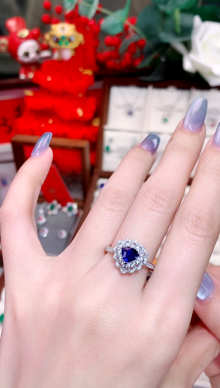 【闪购商品】蓝宝石戒指18K金镶嵌1.01ct/天然宝石/七天无理由