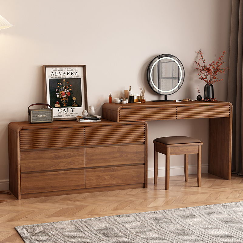 梳妆台斗柜一体伸缩卧室2025新款新中式化妆桌收纳储物柜转角书桌