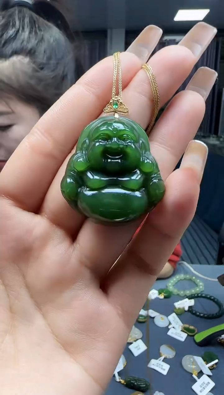 【闪购商品】和田玉挂件18K金镶嵌1