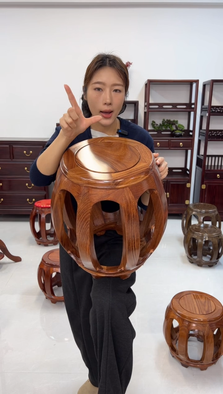 花梨木类家具2张亚花梨大号原木色鼓凳