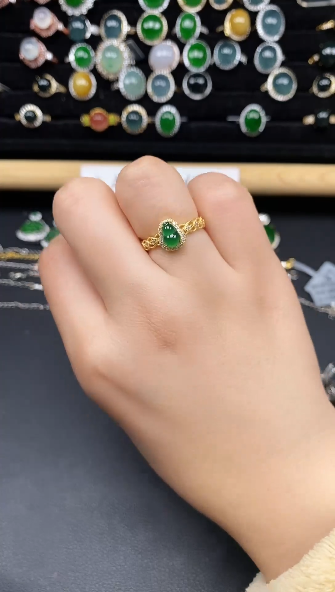 银S925镶嵌戒指翡翠37285