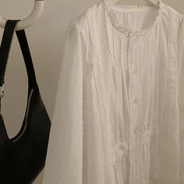 复古法式宫廷风蕾丝花边白色衬衫女春季绝美漂亮娃娃衫上衣女宽松