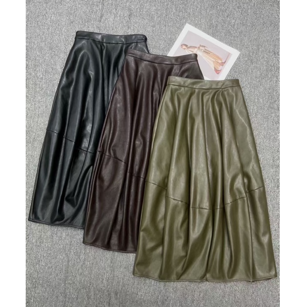 90386花苞半裙休闲风半身裙秋冬遮胯皮裙秋冬褶皱皮裙裙子百搭