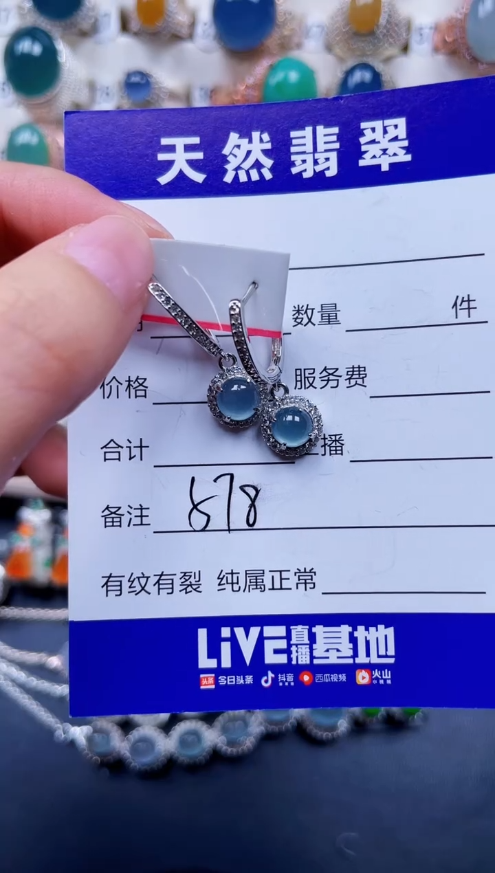 银S925镶嵌翡翠耳饰578