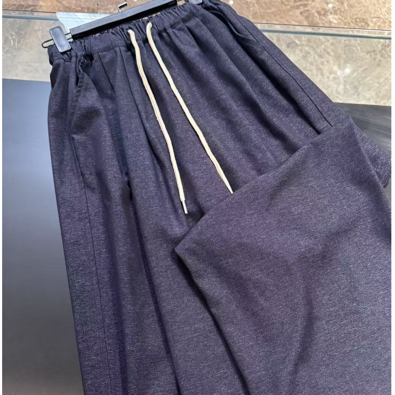 Hooomiee垂感百搭女士休闲裤松紧腰抽绳宽松时尚阔腿长裤9725