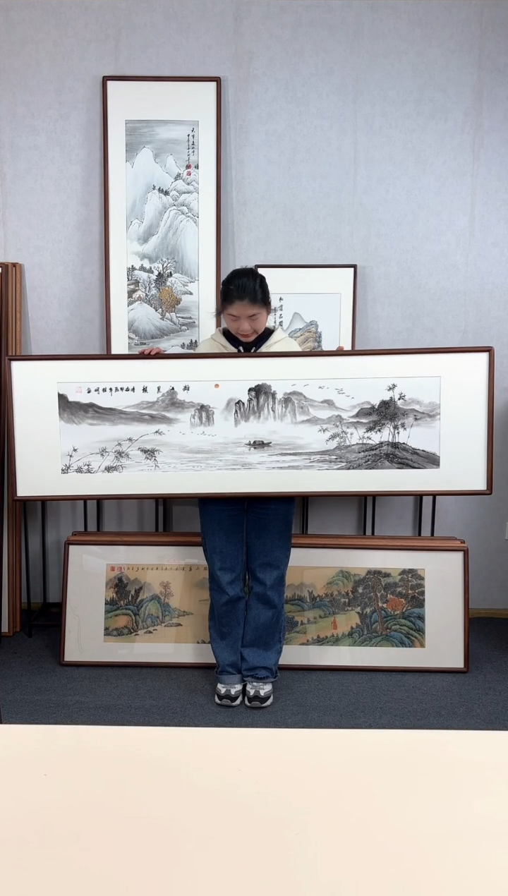 【闪购商品】国画手绘*漓江晨韵*52*172cm实木框