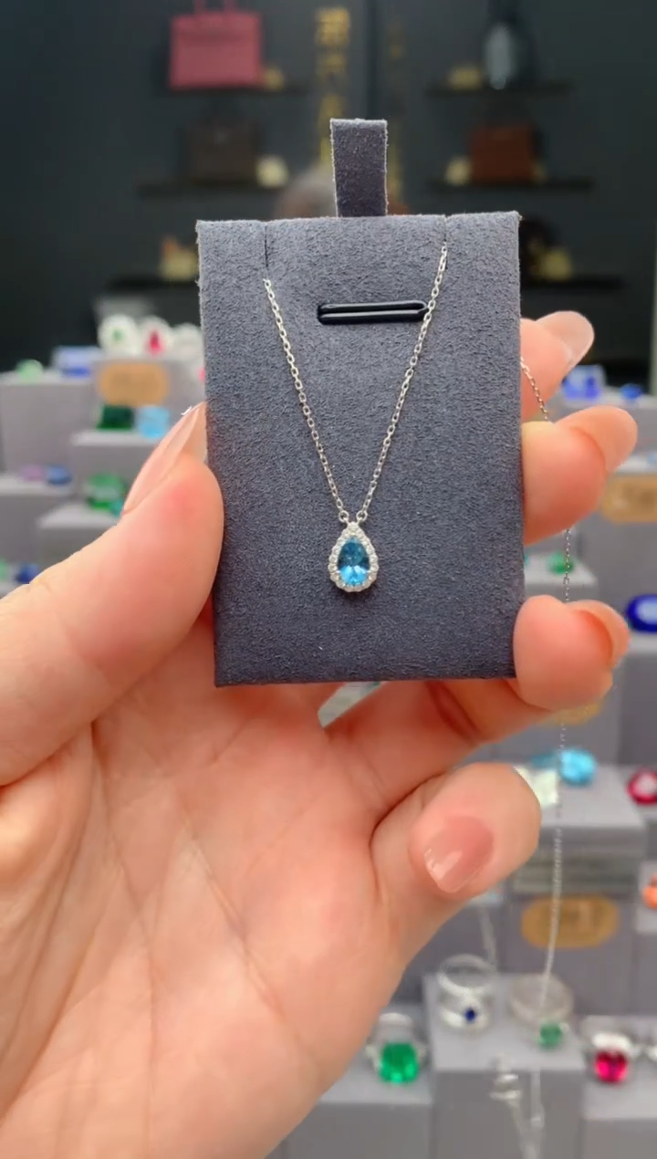 海蓝宝石套链18K金镶嵌38分海蓝宝套链