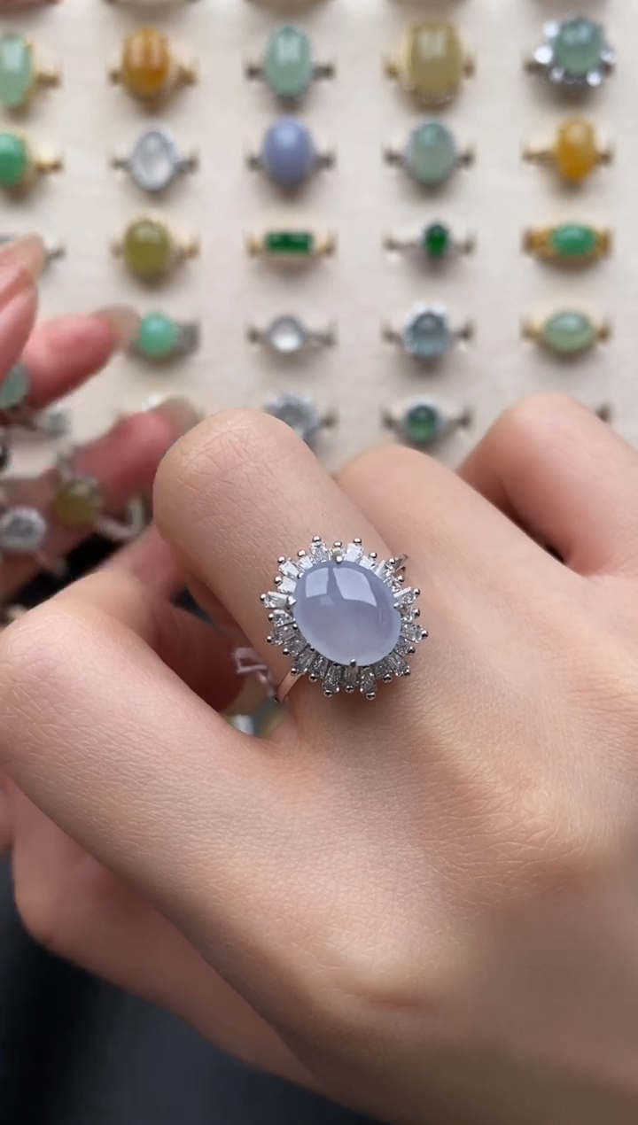 银S925镶嵌戒指翡翠一物一证一礼盒