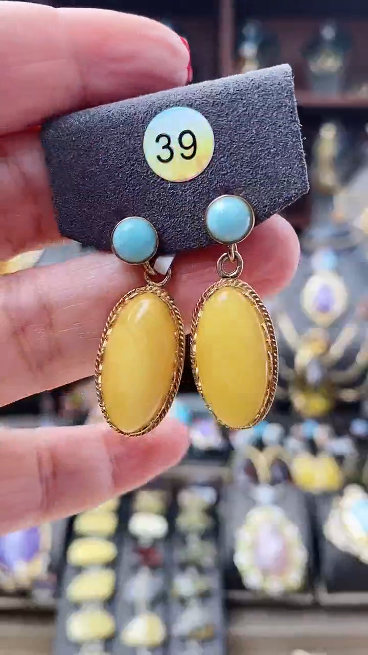 【闪购商品】琥珀耳饰银S925镶嵌耳环