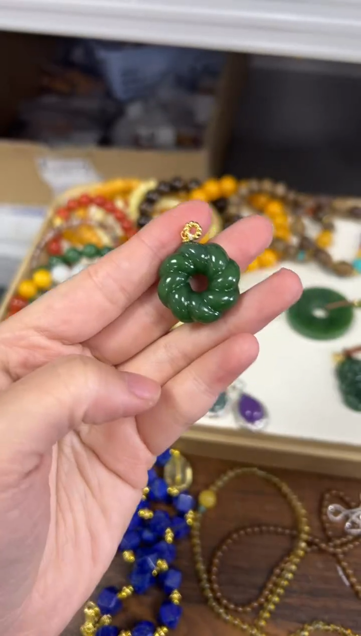 项链银S925镶嵌和田玉孤品和田玉碧玉麻花银吊坠[608]