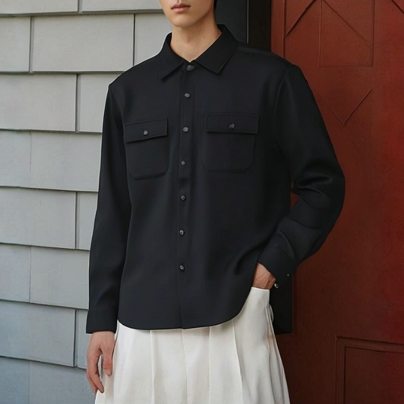 【欧货衬衫外套】长袖冬季衬衫翻领秋冬百搭显瘦简约上衣009